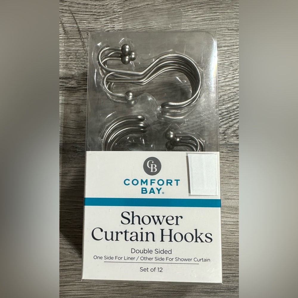 Shower Curtain Hooks Double Sided For Curtain & Liner Brushed Nickel Set Of 12